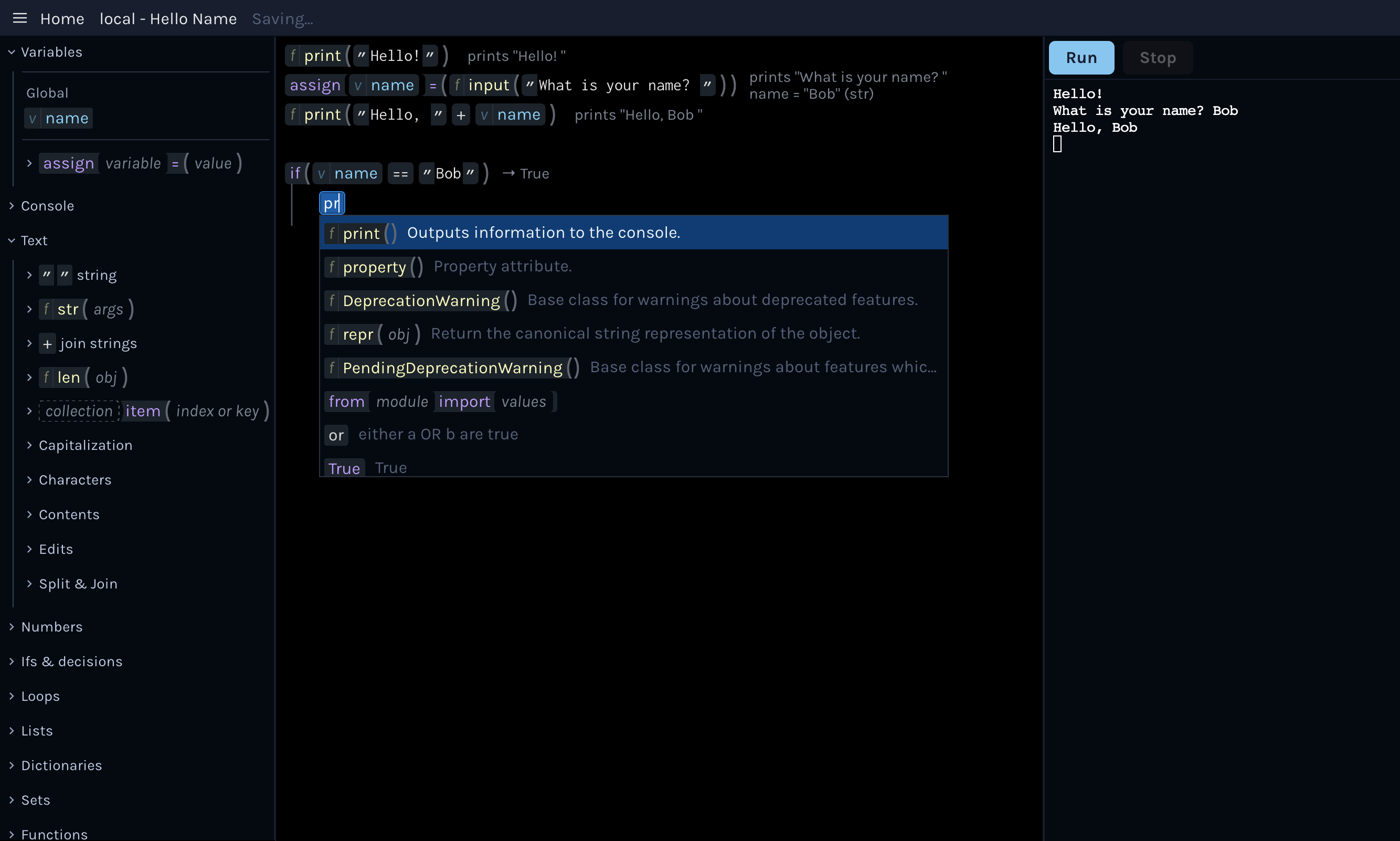 Screenshot of SplootCode example